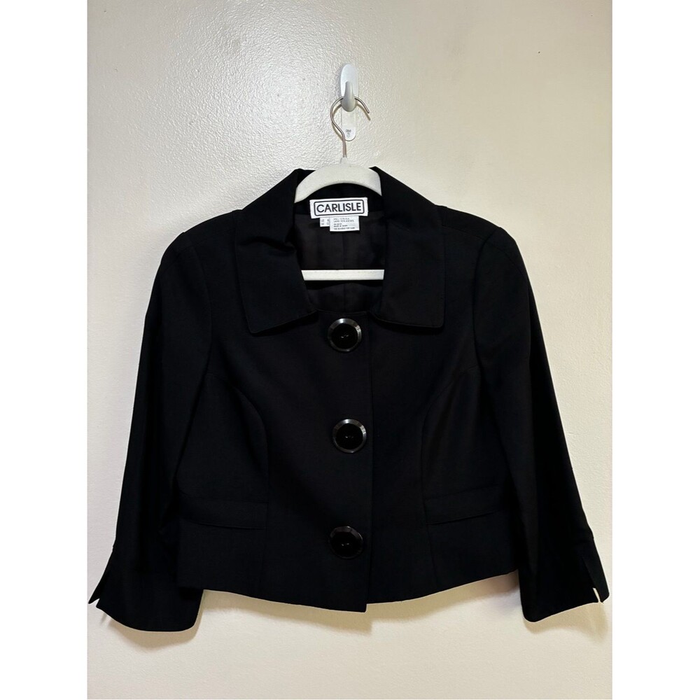 Carlisle Vintage Silk Black Cropped Three-Button Blazer size 8!